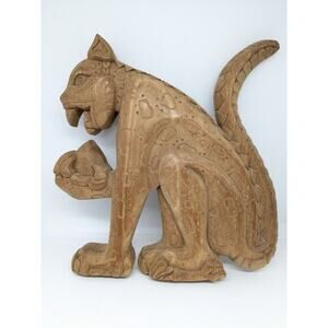 Vtg Mayan Jaguar Wood Carved Mexico 8.5" Tall